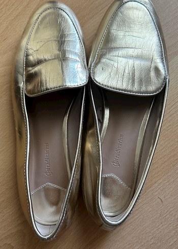 Stradivarius Metalık Altın Rengi Kadın Blok Topuklu Babet - Görsel 5