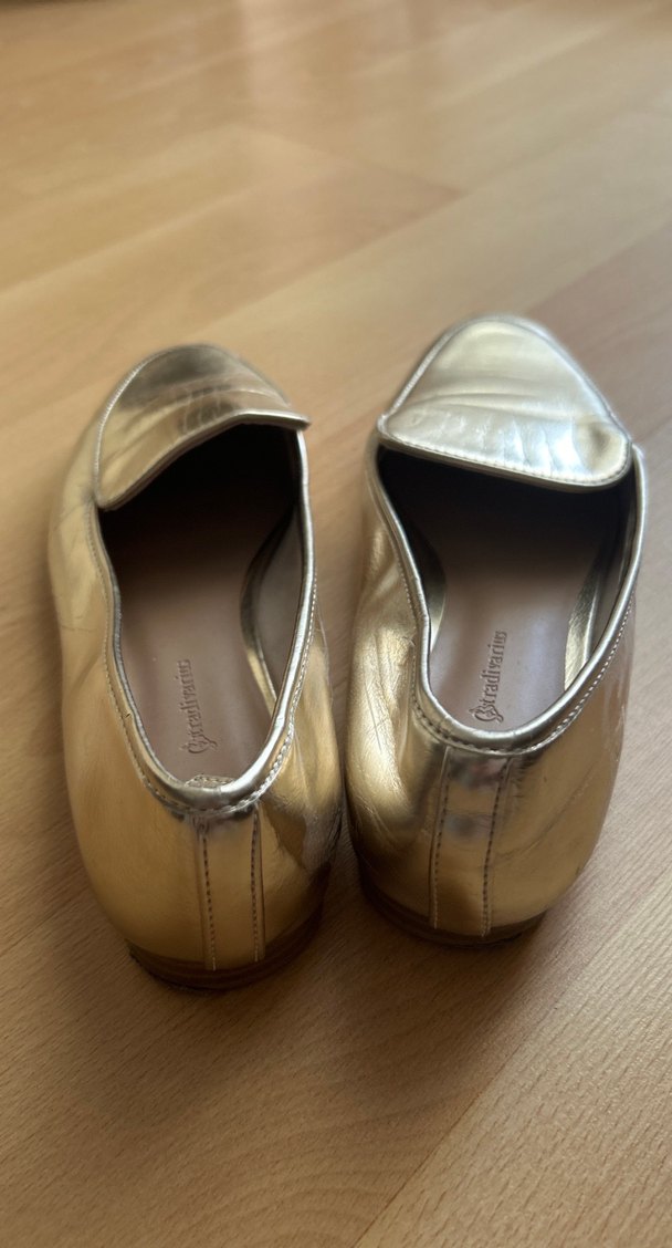 Stradivarius Metalık Altın Rengi Kadın Blok Topuklu Babet - Görsel 4