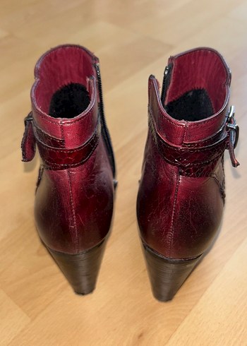 Bordo Deri Dolgu Topuklu Kadın Bot - Görsel 4