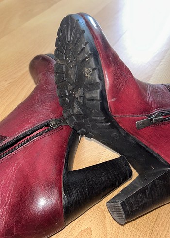 Bordo Deri Dolgu Topuklu Kadın Bot - Görsel 6