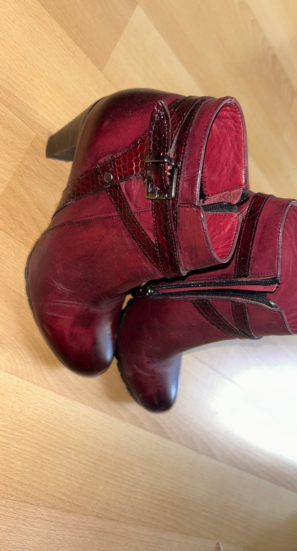 Bordo Deri Dolgu Topuklu Kadın Bot - Görsel 2