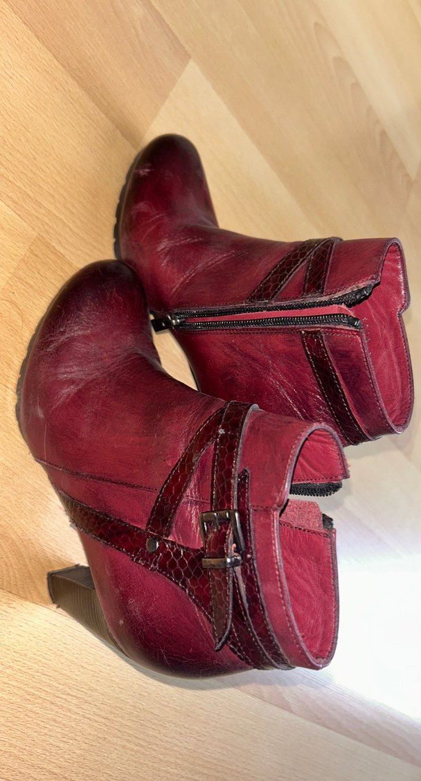 Bordo Deri Dolgu Topuklu Kadın Bot - Görsel 3