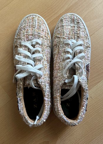 Zara Bej Pullu Dokumalı Kadın Spor Ayakkabı - Görsel 5