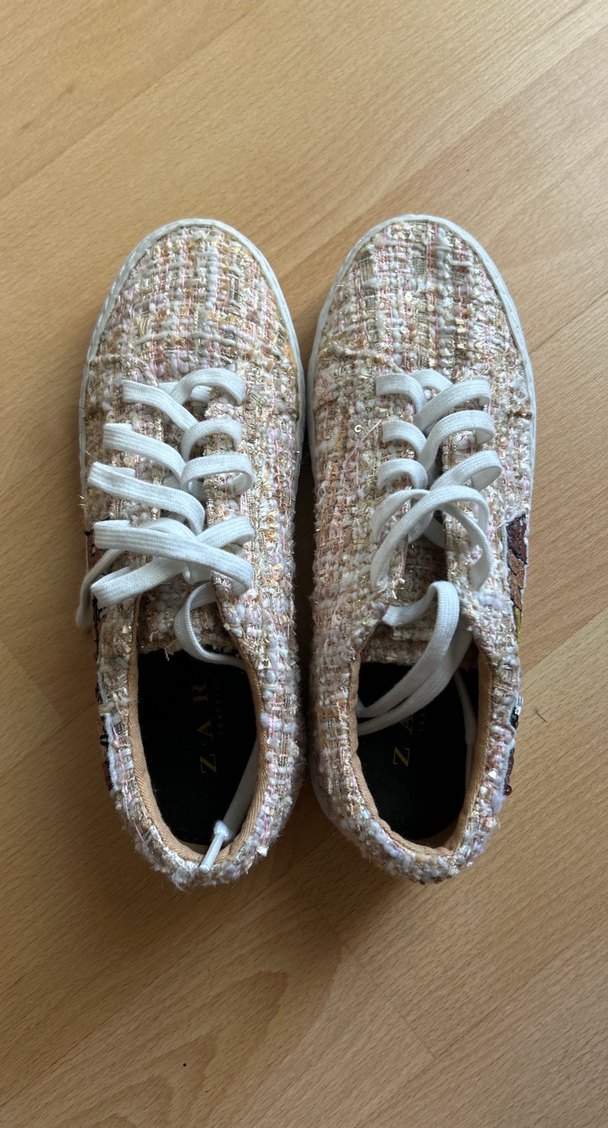 Zara Bej Pullu Dokumalı Kadın Spor Ayakkabı - Görsel 5