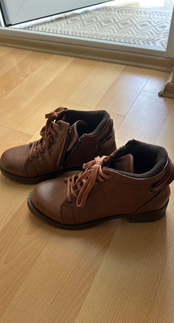 Kahverengi Deri Kadın Dolgu Topuklu Bot - Görsel 2