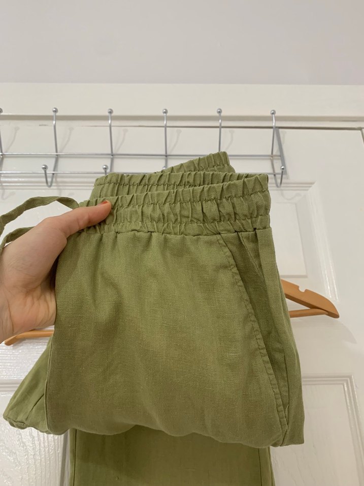 Yeşil Keten Bol Kesim Pantolon - Görsel 2