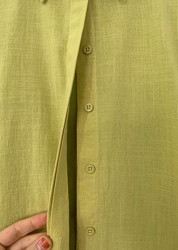 Sarı Keten Midi Kadın Gömlek - Görsel 2