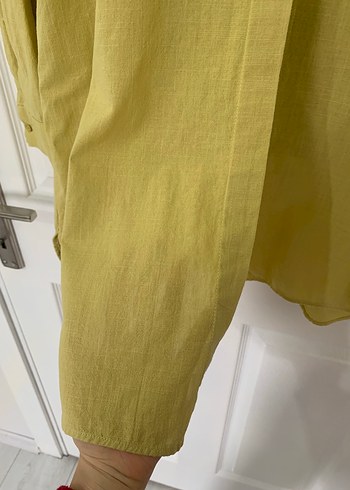 Sarı Keten Midi Kadın Gömlek - Görsel 5
