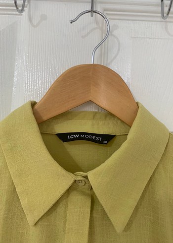 Sarı Keten Midi Kadın Gömlek - Görsel 3