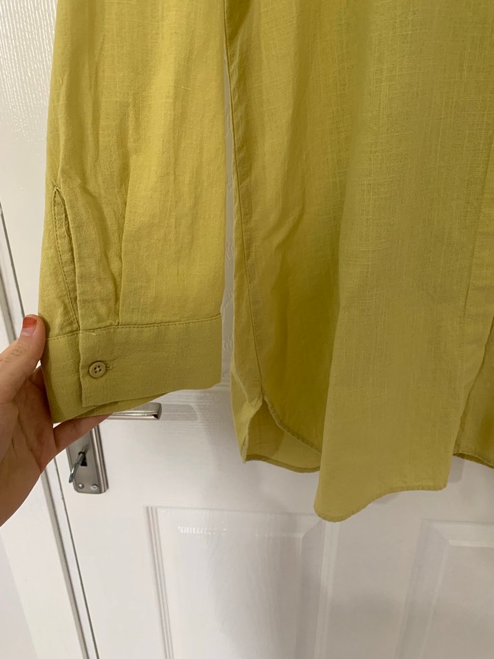 Sarı Keten Midi Kadın Gömlek - Görsel 4