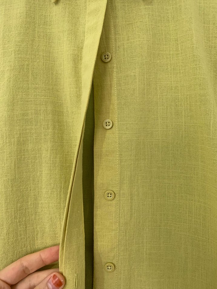 Sarı Keten Midi Kadın Gömlek - Görsel 2