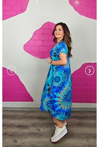 48 Beden mavi Renk Büyük Beden Batik Desen ELBİSE