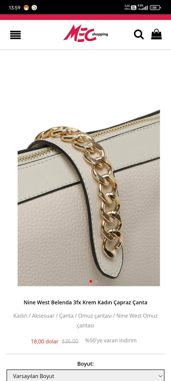 Nine West Zincir Detaylı Krem Kadın Çapraz Çanta - Görsel 3