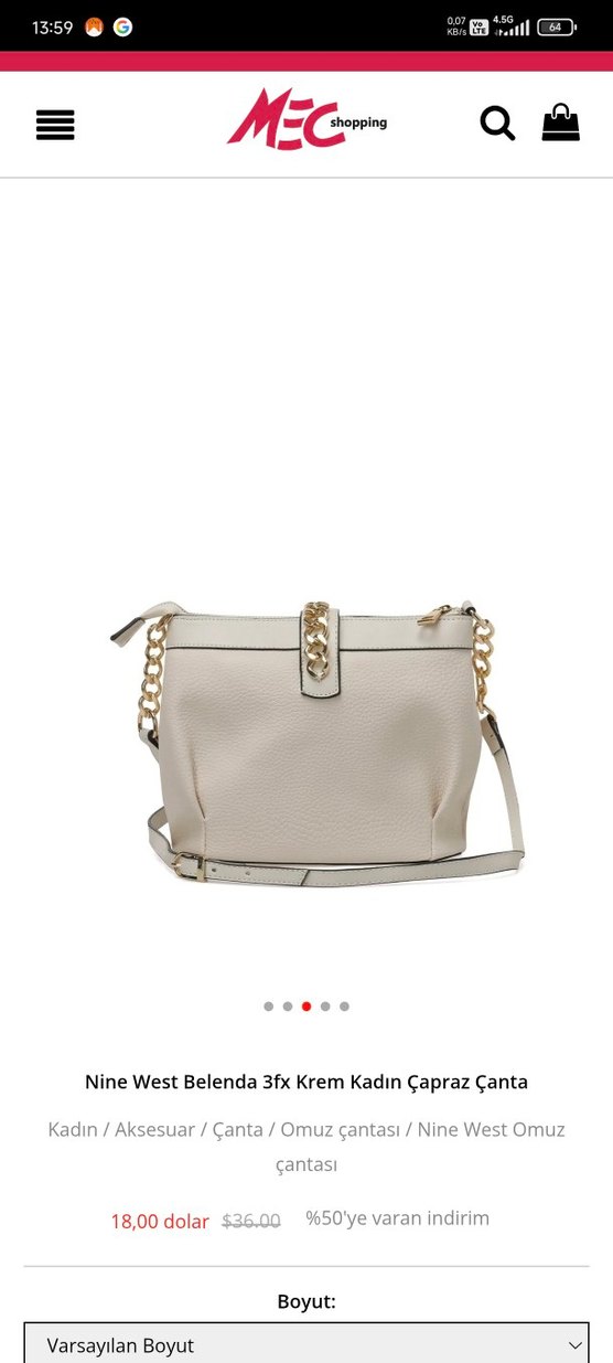 Nine West Zincir Detaylı Krem Kadın Çapraz Çanta - Görsel 4