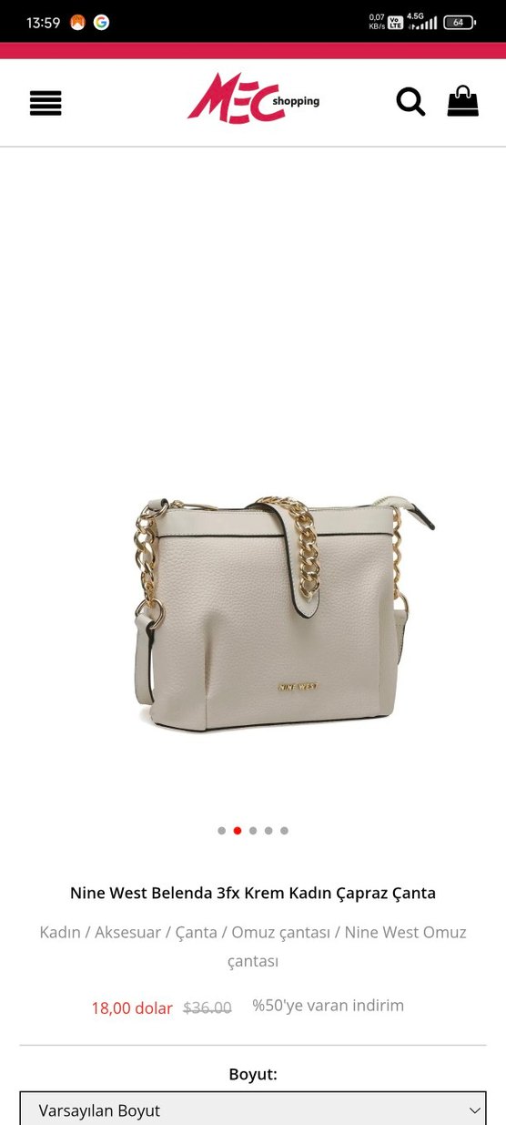 Nine West Zincir Detaylı Krem Kadın Çapraz Çanta - Görsel 5