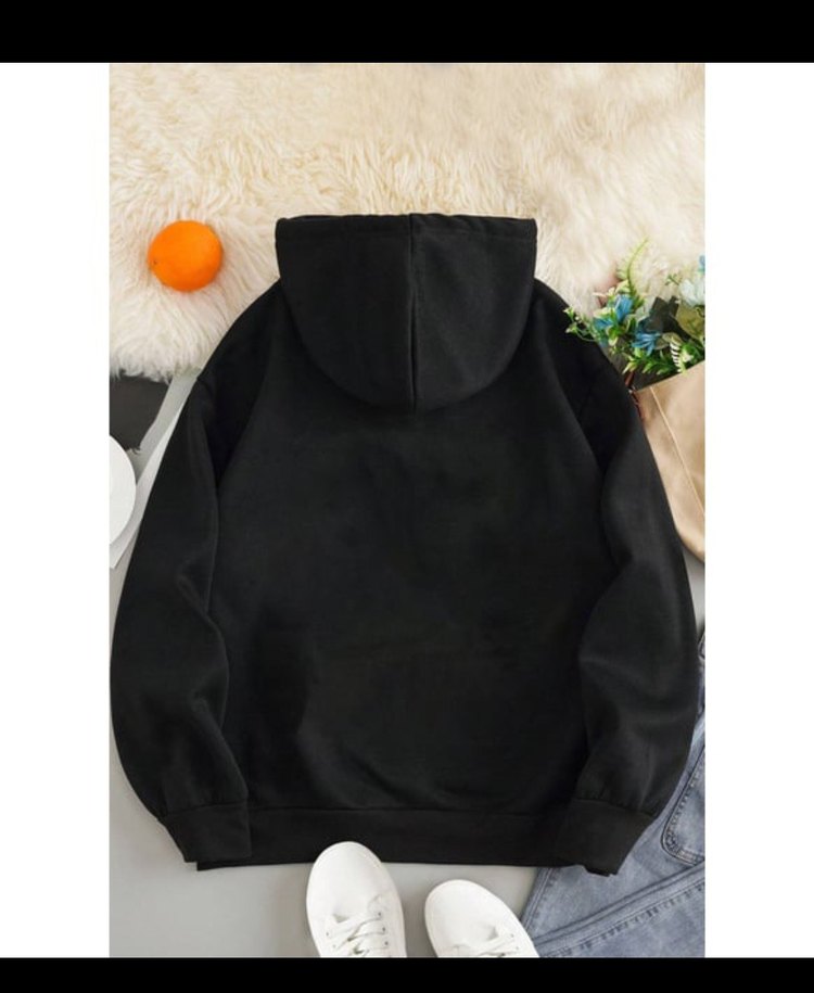 Siyah Kapüşonlu Panda Baskılı Sweatshirt - Görsel 2