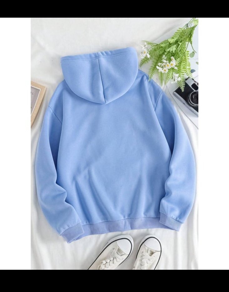 Mavi Kapüşonlu Panda Baskılı Sweatshirt - Görsel 2