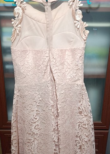 Bej Dantel İşlemeli Pudra renk Elbise - Görsel 2