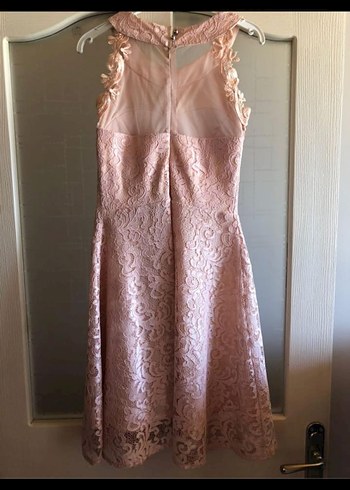 Bej Dantel İşlemeli Pudra renk Elbise - Görsel 5