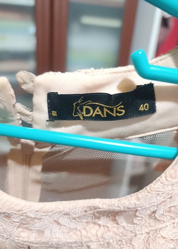 Bej Dantel İşlemeli Pudra renk Elbise - Görsel 3