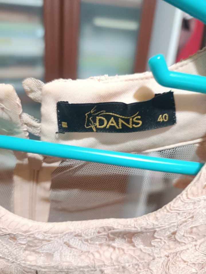 Bej Dantel İşlemeli Pudra renk Elbise - Görsel 3