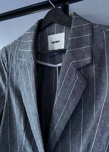 34 Beden Gri Çizgili Kadın Blazer keten Ceket