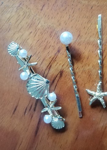 İnci ve Deniz Temalı Altın Saç Tokası Seti - Görsel 2