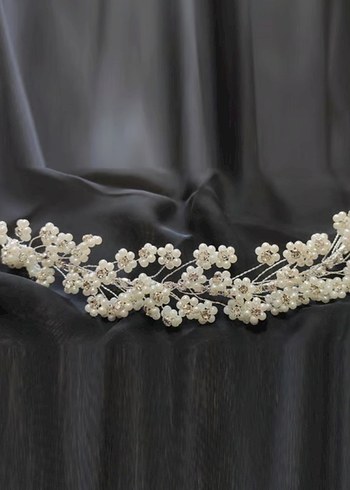 İnci Boncuklu Beyaz Örgü Saç Aksesuarı - Görsel 2