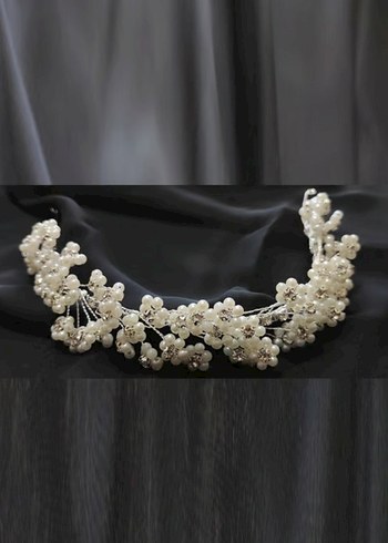 İnci Boncuklu Beyaz Örgü Saç Aksesuarı - Görsel 4