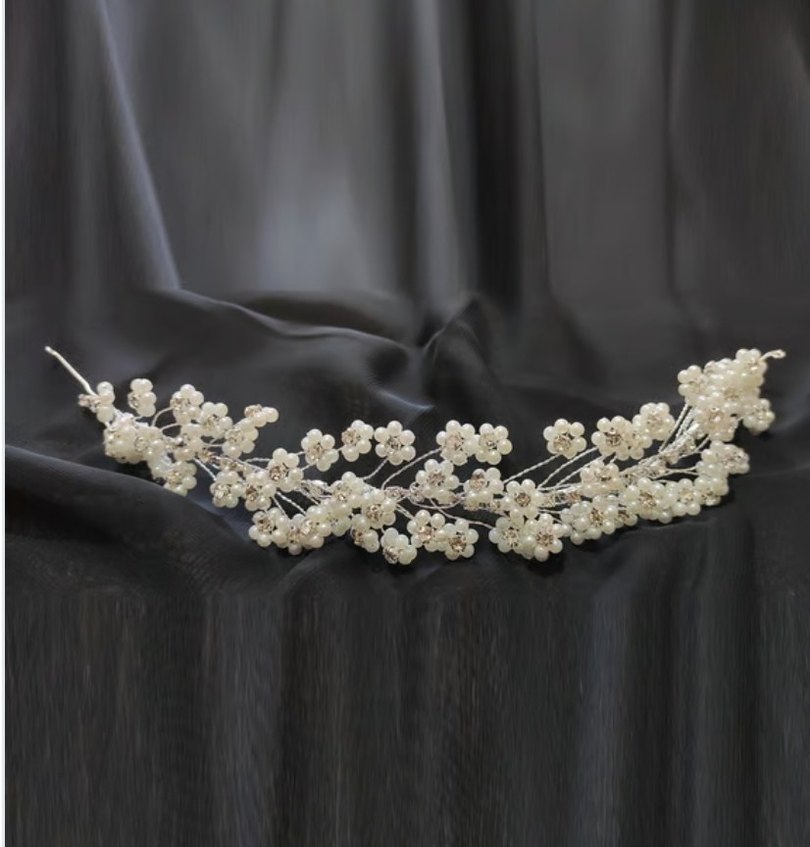 İnci Boncuklu Beyaz Örgü Saç Aksesuarı - Görsel 2