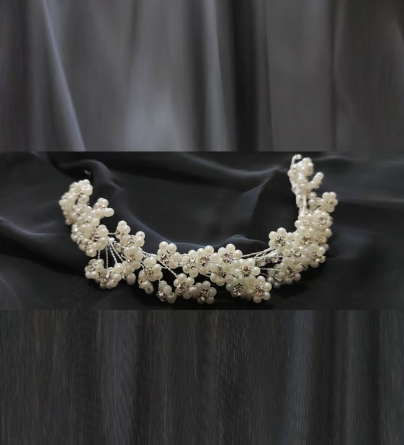 İnci Boncuklu Beyaz Örgü Saç Aksesuarı - Görsel 4