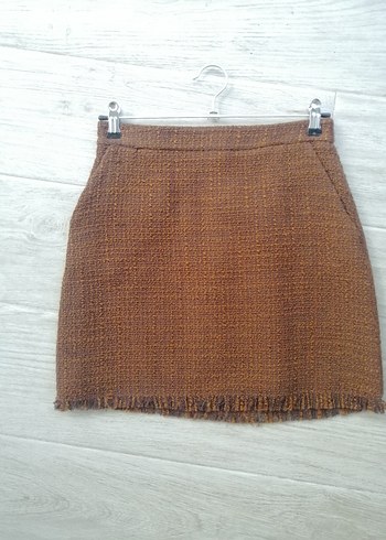 Kahverengi Örgü Mini Etek - Görsel 7