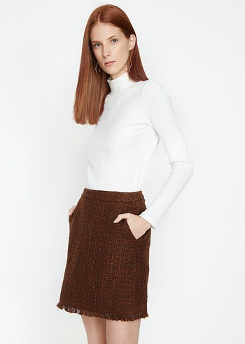 Kahverengi Örgü Mini Etek - Görsel 3