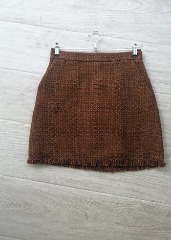 Kahverengi Örgü Mini Etek - Görsel 6