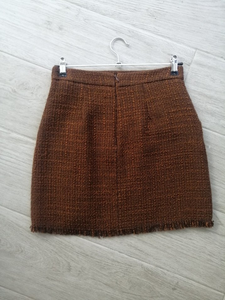 Kahverengi Örgü Mini Etek - Görsel 5