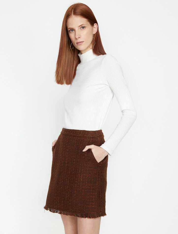 Kahverengi Örgü Mini Etek - Görsel 3
