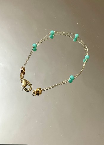 Turkuaz Boncuklu Zincir Detaylı Bileklik - Görsel 2