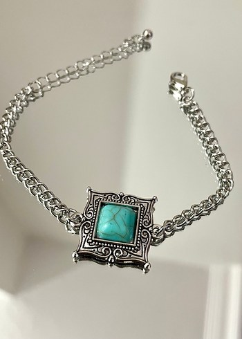 Bohem Zincir Detaylı Turkuaz Bileklik - Görsel 3