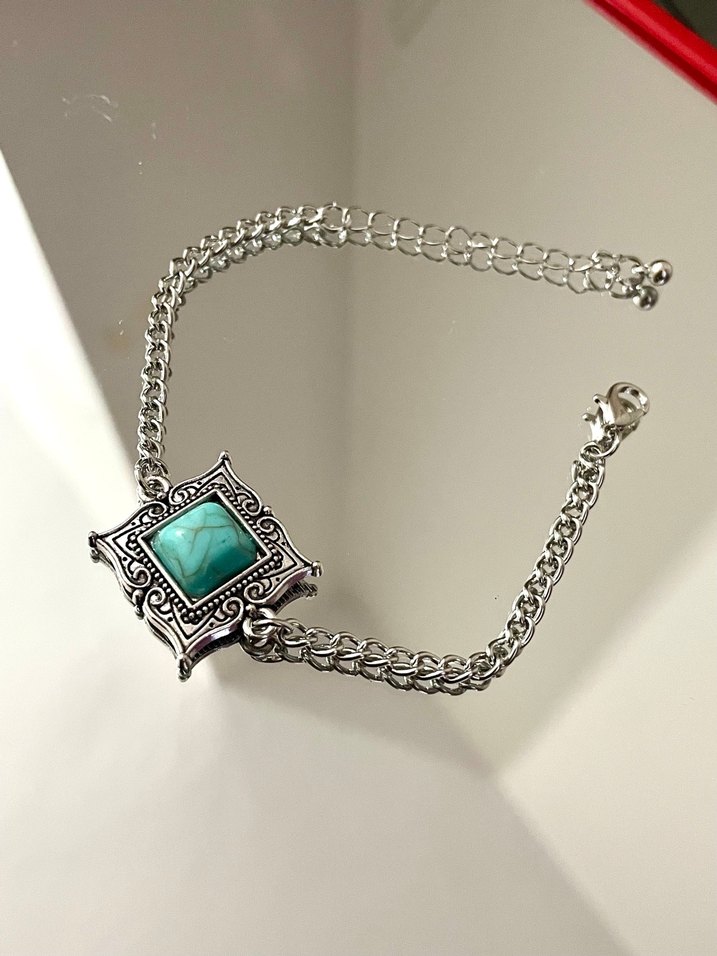 Bohem Zincir Detaylı Turkuaz Bileklik - Görsel 2