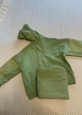 Kız Çocuk Yeşil Kapüşonlu Fermuarlı Eşofman Takımı - Görsel 4