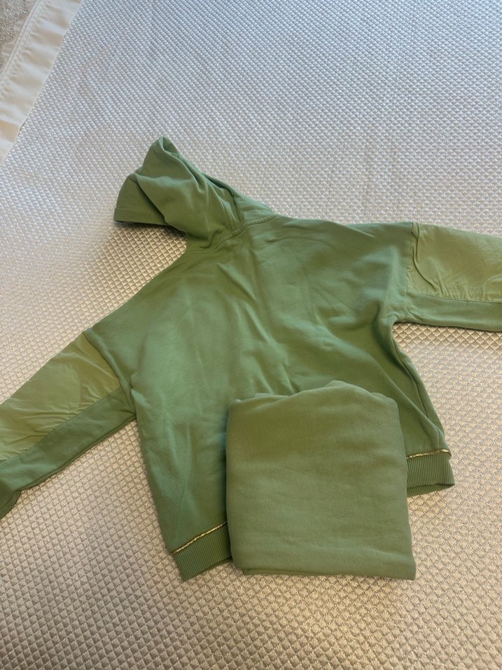 Kız Çocuk Yeşil Kapüşonlu Fermuarlı Eşofman Takımı - Görsel 4