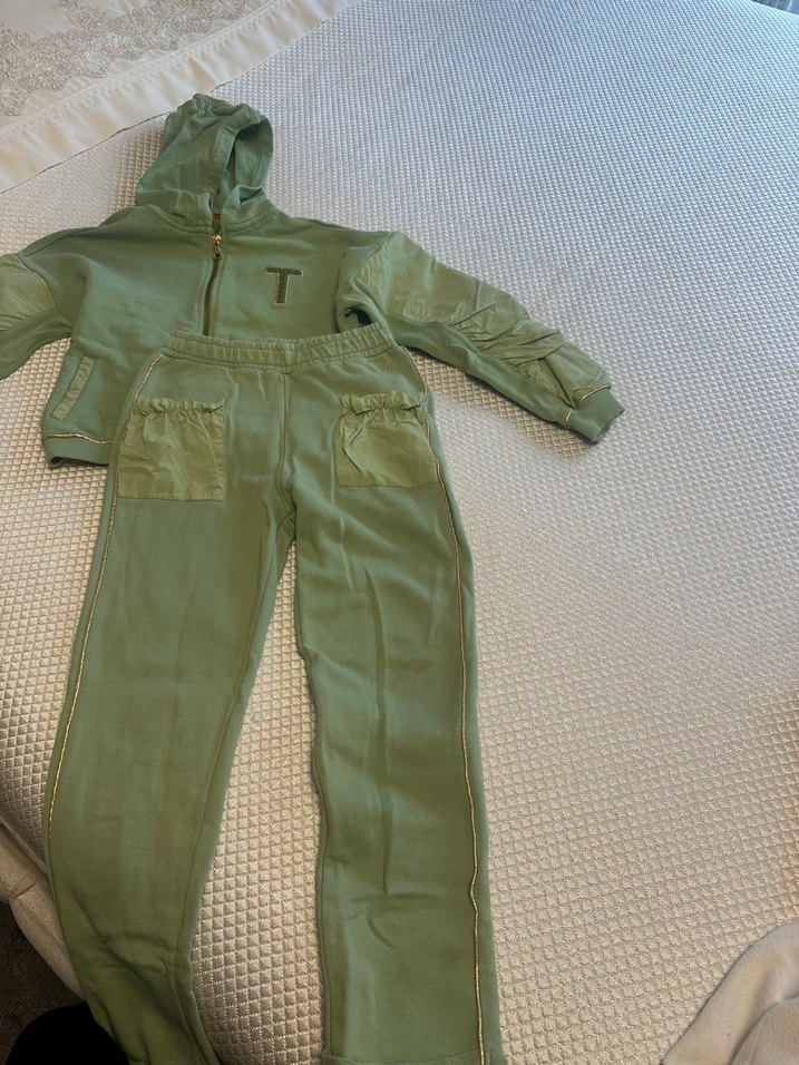 Kız Çocuk Yeşil Kapüşonlu Fermuarlı Eşofman Takımı - Görsel 2