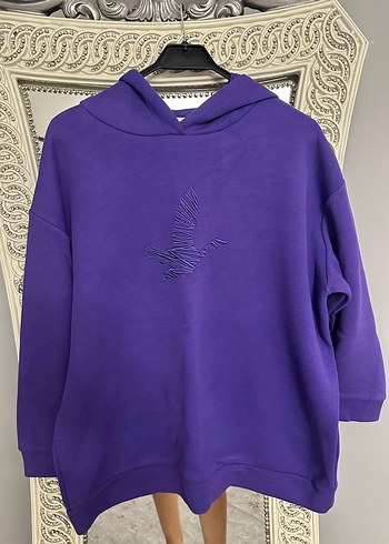 xs Beden Nakışlı Kapüşonlu Mor Kadın Sweatshirt