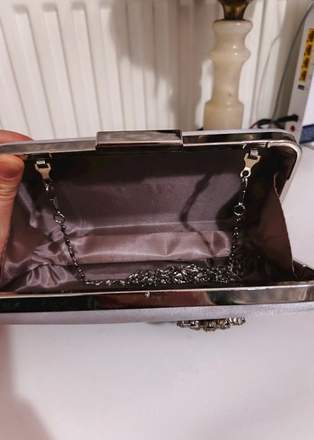 Gri İşlemeli Payetli Kadın Portföy Çanta - Görsel 4