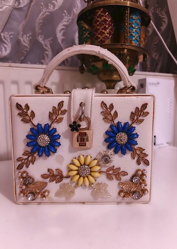 Çiçek İşlemeli Seramik Vintage Kadın Çanta - Görsel 2