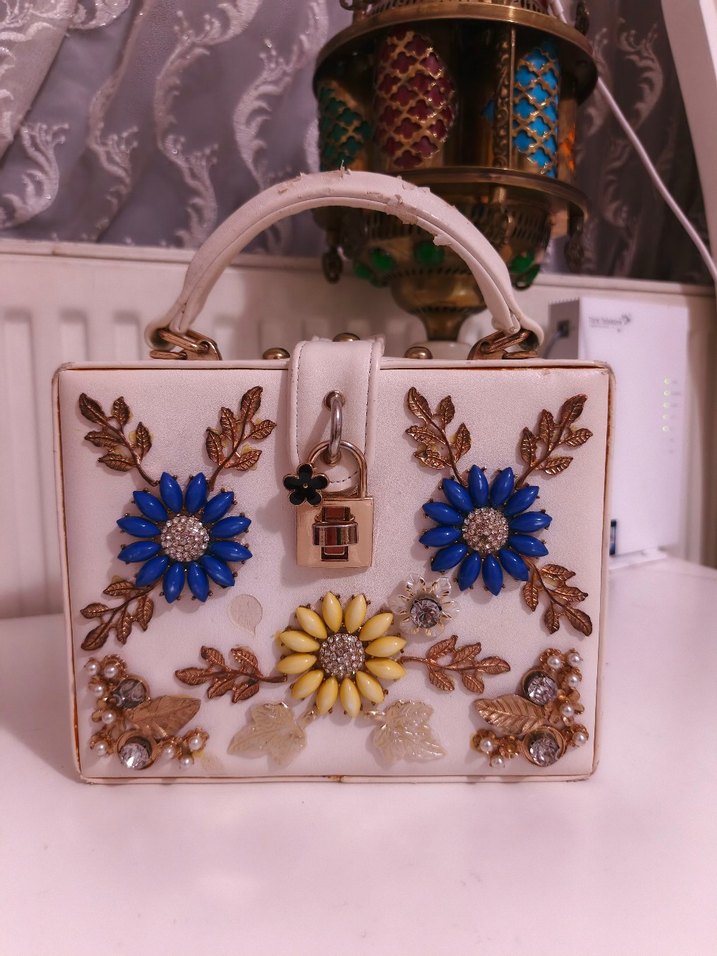 Çiçek İşlemeli Seramik Vintage Kadın Çanta - Görsel 2