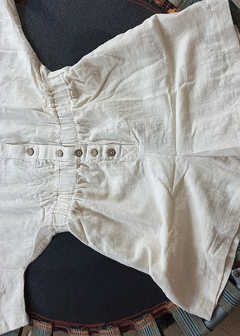 l Beden beyaz Renk Düğmeli V Yakalı Keten Midi tulum