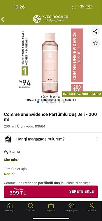Yves Rocher Yves Rocher evidence duş jeli ve losyon