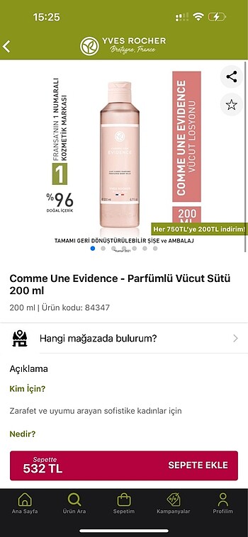 Yves Rocher evidence duş jeli ve losyon