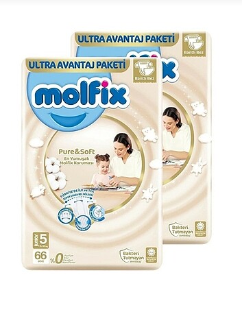 Molfix pure soft bebek bezi 5 nmr 66*2 132 li paket 